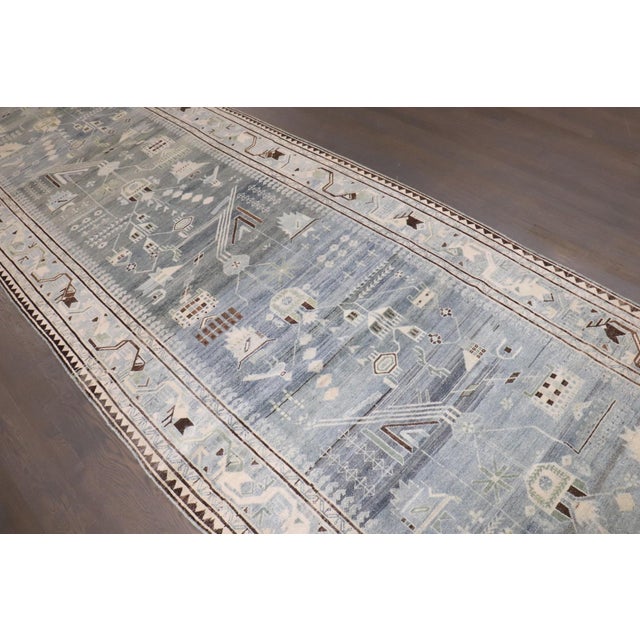 Gray Blue Malayer Long Geometric Runner For Sale In New York - Image 6 of 8