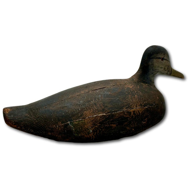Unusually Large Size Antique American Carved Wood Hand Painted Duck Hunters Decoy From Downeast Coastal Maine - 22 Inches Long For Sale - Image 14 of 18