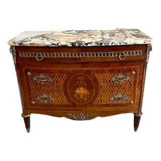 Victorian French Kingwood and Marquetry Inlaid Marble Top Sideboard, 1880s For Sale