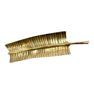Vintage Brass Footed Banana Leaf Tray For Sale