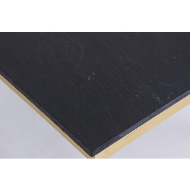 Coffee Table in Brass-Coated Metal with a Black Slate Top, 1970s For Sale - Image 4 of 7