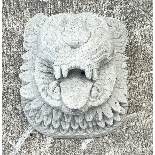 Hollywood Regency Vintage Cast Concrete Lions Head For Sale - Image 3 of 12
