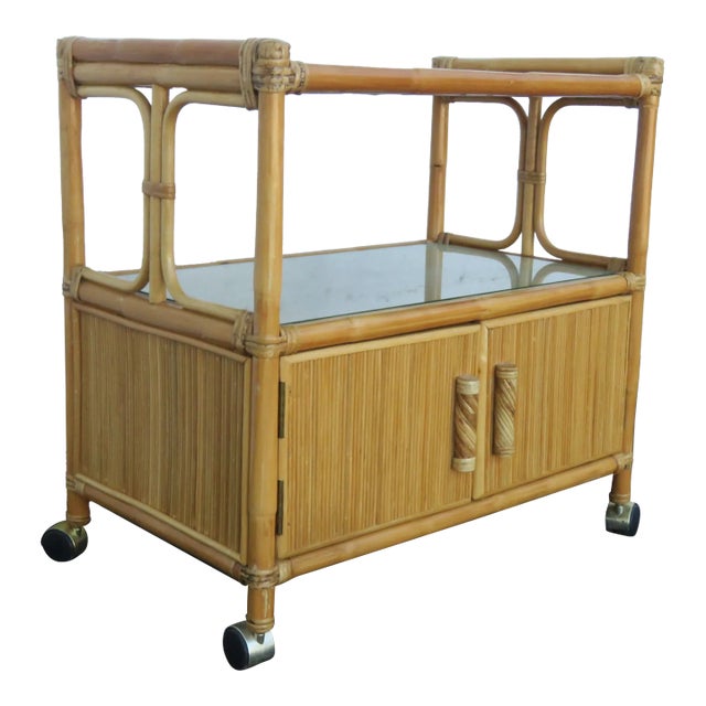 Hollywood Regency Glass Top Two Tier Bar Buffet Server Tea Coffee Cart 5687 For Sale