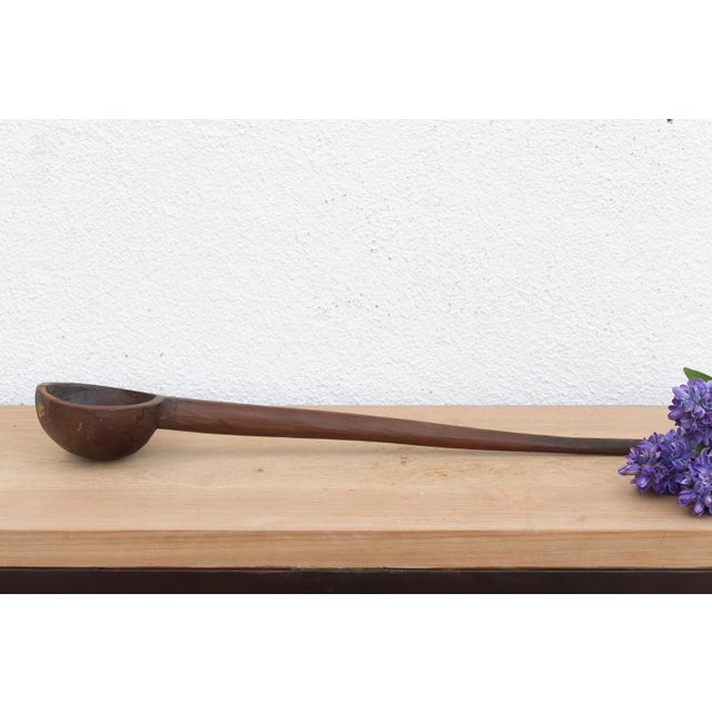 Rustic Patinated Dark Brown Long Spoon For Sale - Image 3 of 7