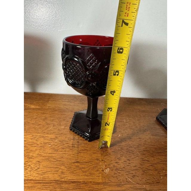 Vintage Ruby Red Pressed Glass Goblets Diamond Pattern Pedestal Stemwar - Set of 3 For Sale - Image 18 of 18