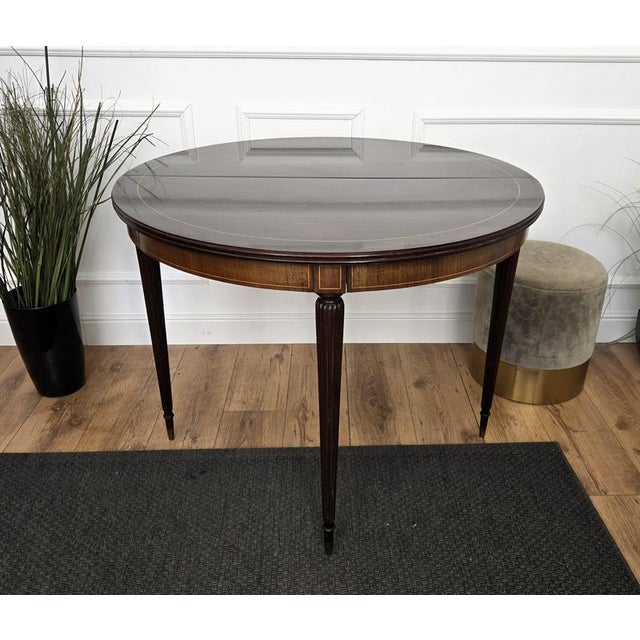 Wood Mid-Century Italian Wooden Demi-Lune Folding Console Dining Game Table, 1970s For Sale - Image 7 of 12