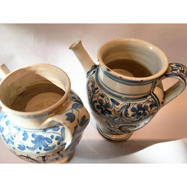 White and Blue Ceramic Pharmacy Carafes, Italy, Mid-18th Century, Set of 2 For Sale - Image 9 of 18