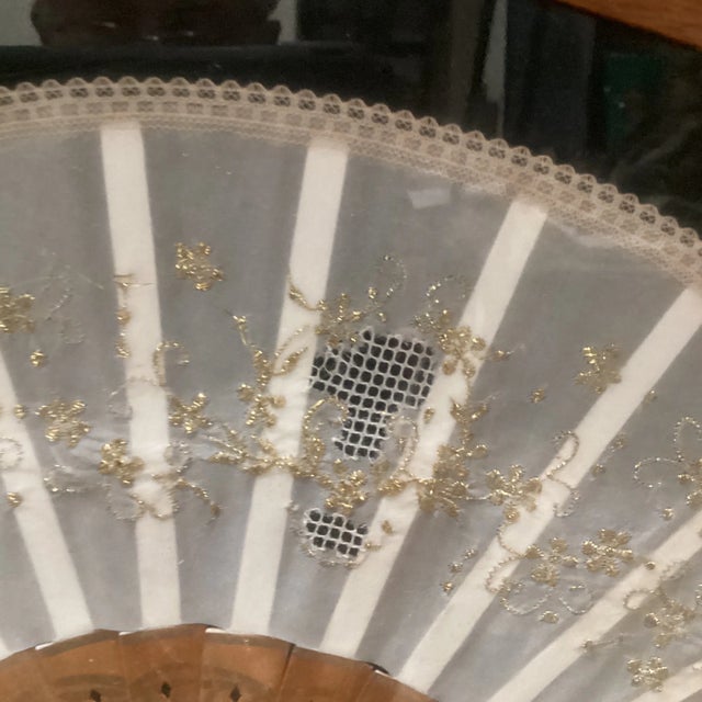 Wood Antique French Victorian Hand Painted Hand Lace Fan Glass Frame 19th Century For Sale - Image 7 of 13
