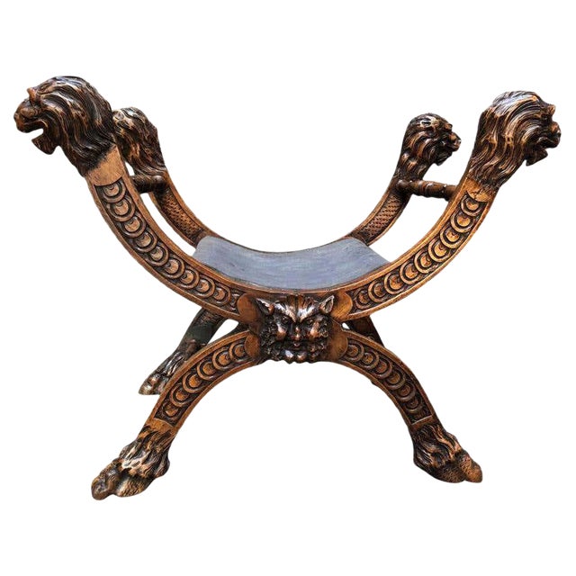 18th Century Italian Carved Walnut Stool For Sale