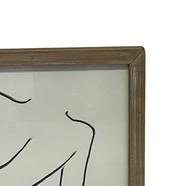 1970s 1970s Contemporary Minimalist Reclining Nude Figure Line Drawing in Wood Frame. For Sale - Image 5 of 10