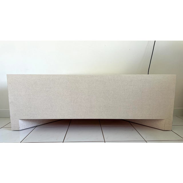 Linen Wrapped Low Console Cabinet For Sale - Image 4 of 9