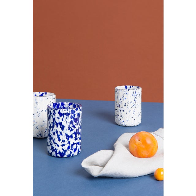Glass Stories of Italy Macchia su Macchia Tumblers - Blue & Ivory Mix, Set of 6 For Sale - Image 7 of 9