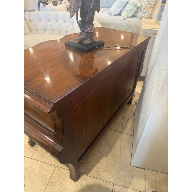 Wood Hand Carved French Provincial Fruitwood Bombe Chest For Sale - Image 7 of 11