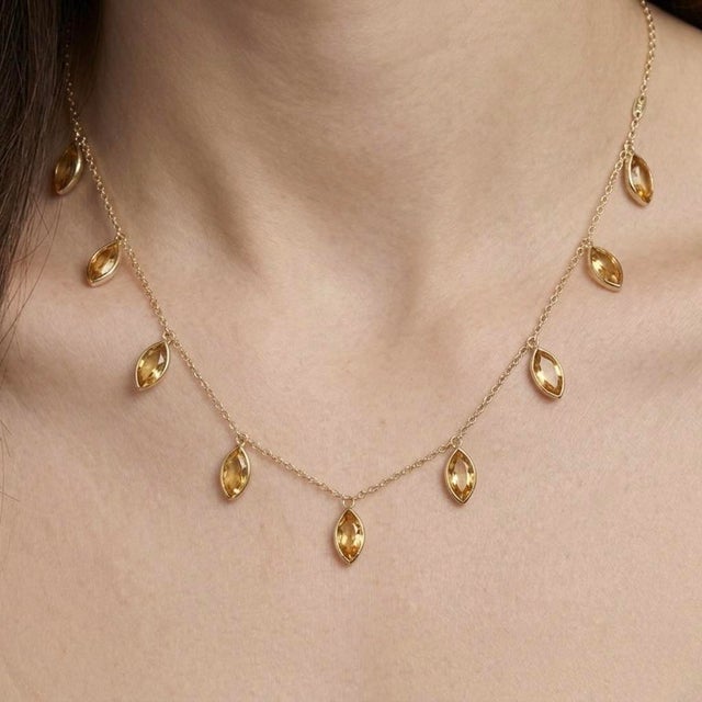 Contemporary Beautiful Citrine Dangle Necklace | November Birthstone Station Necklace For Sale - Image 3 of 5