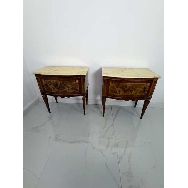 Mid-Century Nightstands with Marble Tops and Brass Details, 1950s, Set of 2 For Sale - Image 16 of 18