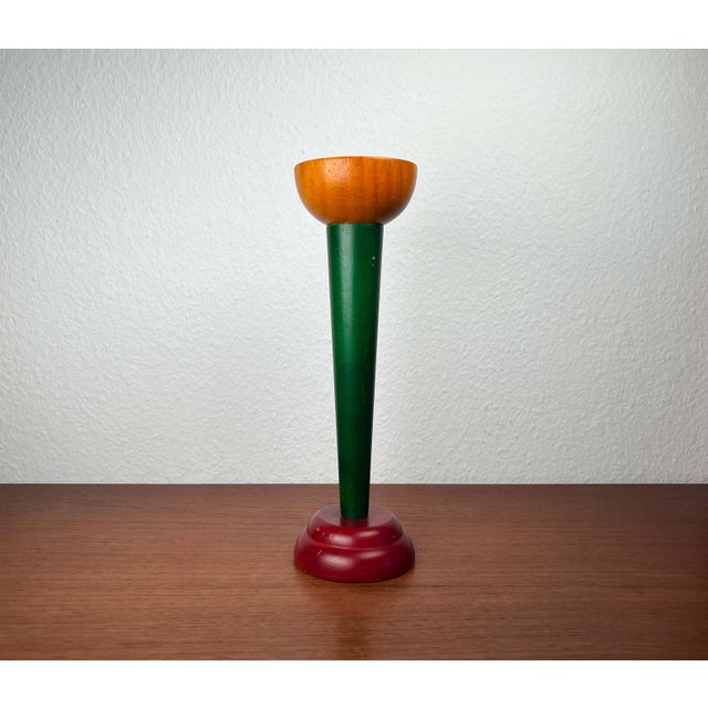Postmodern Wood Yellow Green Red Model Monokel Candleholder from Ikea, 1980s For Sale - Image 14 of 14