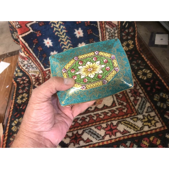 Bottle Green 1930s Minton England Painted Porcelain Dresser Box For Sale - Image 8 of 9