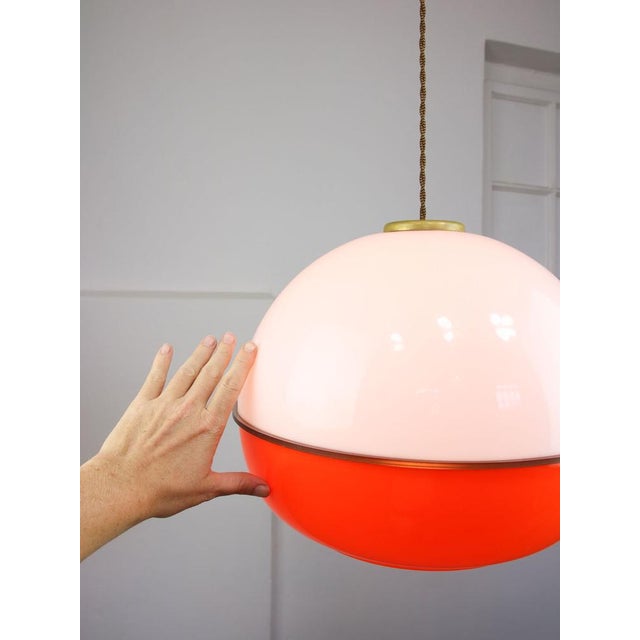 Italian Space Age Orange Acrylic Glass and Brass Pendant Lamp, 1970s For Sale - Image 9 of 18