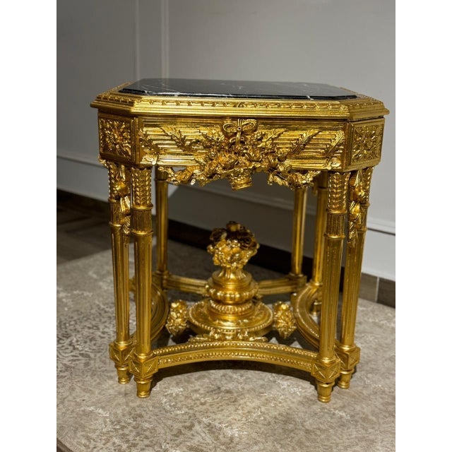 French Vintage Handmade Louis XV Giltwood Marble Top Side Table - Set of 2 For Sale - Image 3 of 8