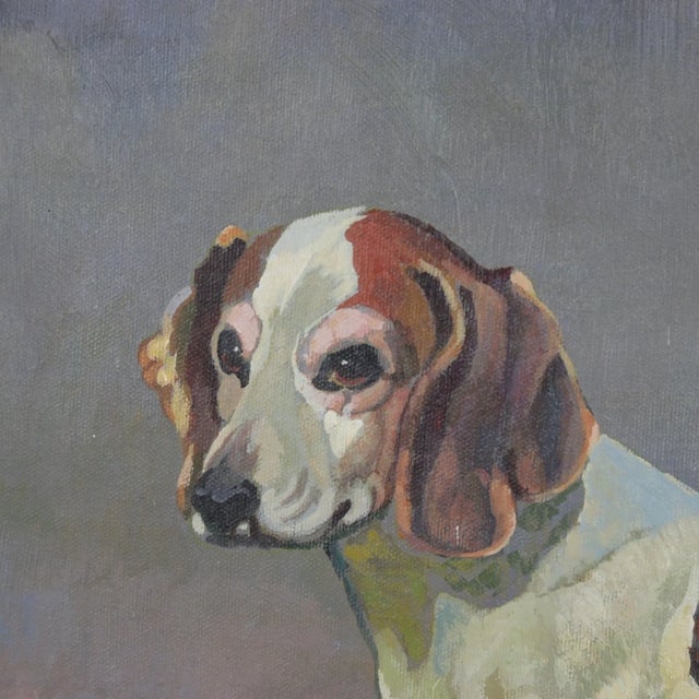 Realism Vintage Oil Painting of a Hunting Hound Dog in Landscape Scene - Framed Art For Sale - Image 3 of 11