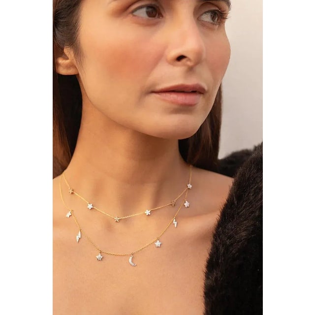 Art Nouveau Art Nouveau 14k Gold Natural Brown & White Diamond Floral Station Necklace for Mom For Sale - Image 3 of 10