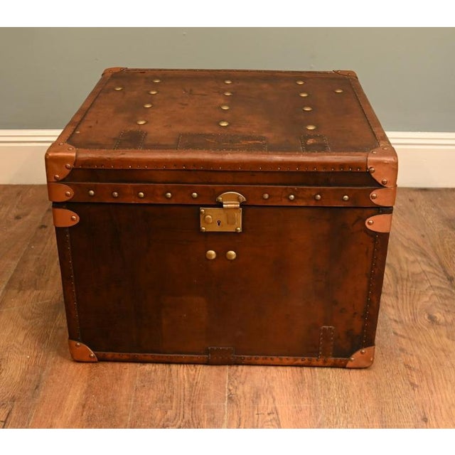 Vintage Leather Steamer Campaign Chest For Sale - Image 3 of 8