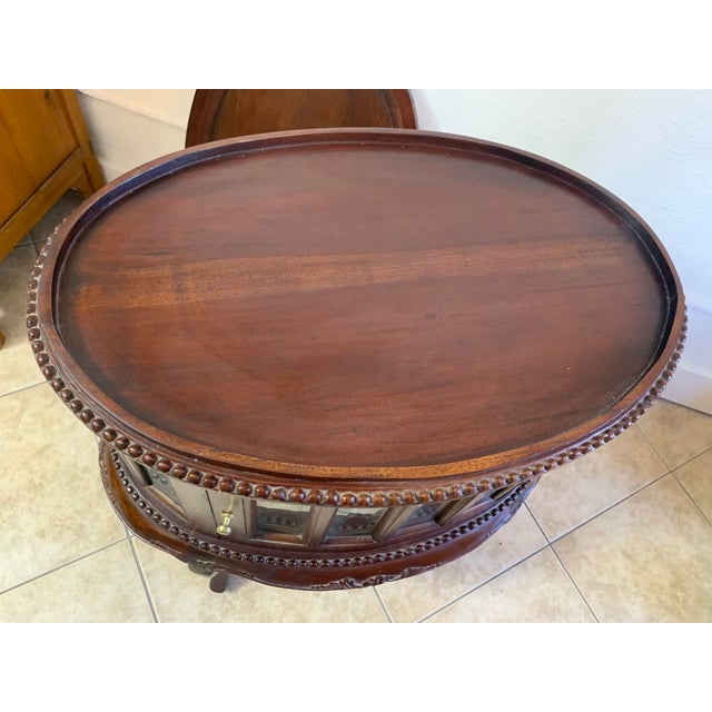 Wood Vintage Mahogany Oval Bar Cabinet With Removable Serving Tray For Sale - Image 7 of 11