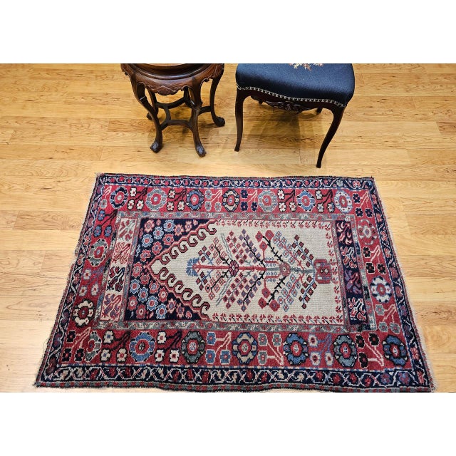 Early 20th Century Antique Turkish Prayer Village Rug, Hand-Knotted Tree of Life Design, 3' x 5' For Sale - Image 5 of 14