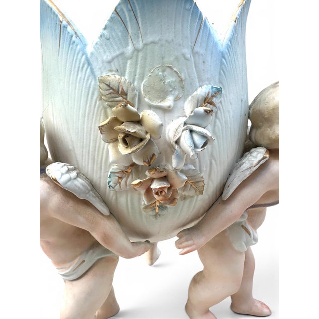 Ceramic 1950's Lenwile Ardalt Porcelain 3 Cherub Floral Planter Vase For Sale - Image 7 of 16