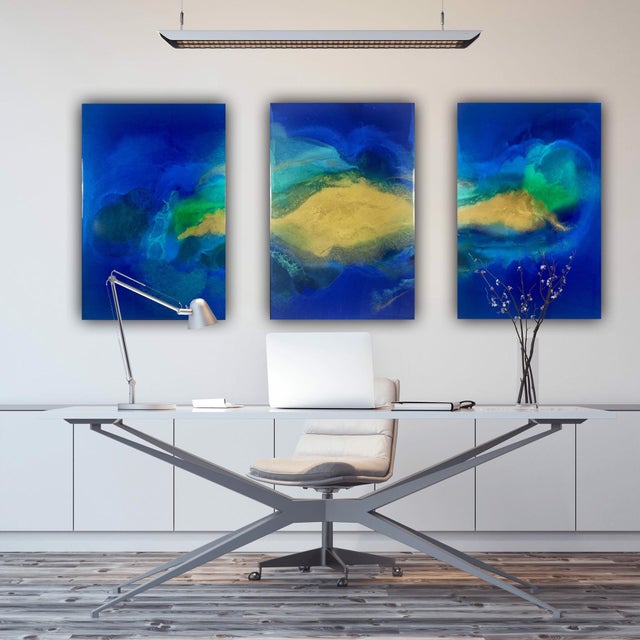 Abstract Beyond Sight by Ana Hefco | Resin on Cradled Wood Panels Abstract Ocean Landscape For Sale - Image 3 of 4