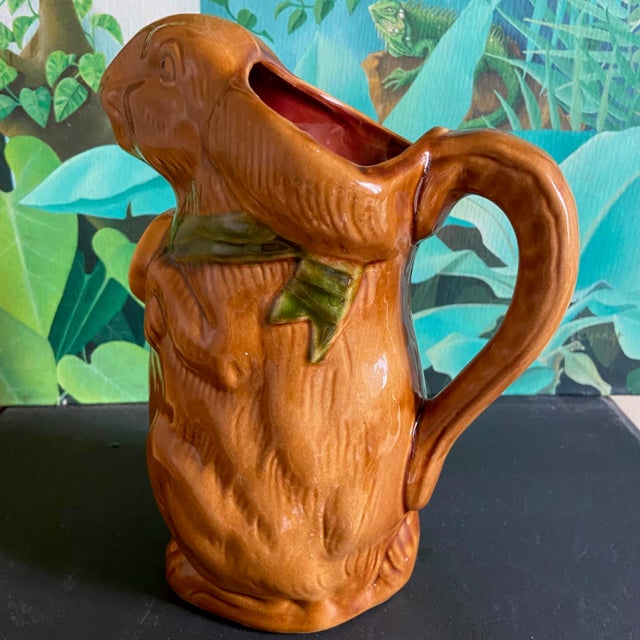 Majolica Ceramic Glazed Rabbit Pitcher, 1890s For Sale - Image 6 of 8