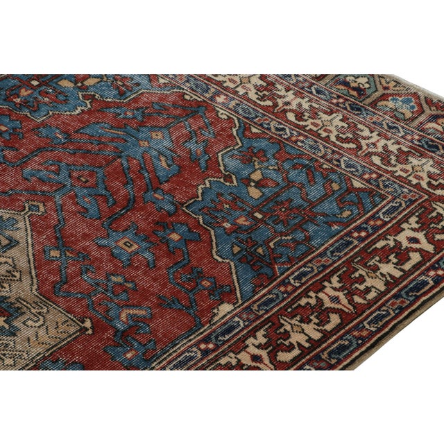 1960s Vintage Zeki Müren Rug in Red & Blue Geometric Patterns For Sale In New York - Image 6 of 7