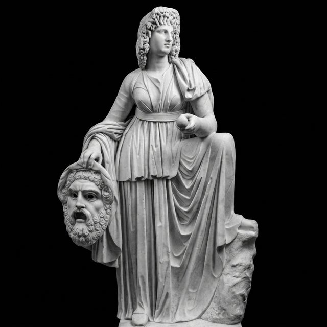 Melpomene, the muse traditionally associated with tragedy, is presented in an elegant seated composition filled with...