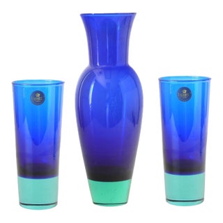 Royal Copenhagen Trio of Cobalt Blue Glass Vases For Sale