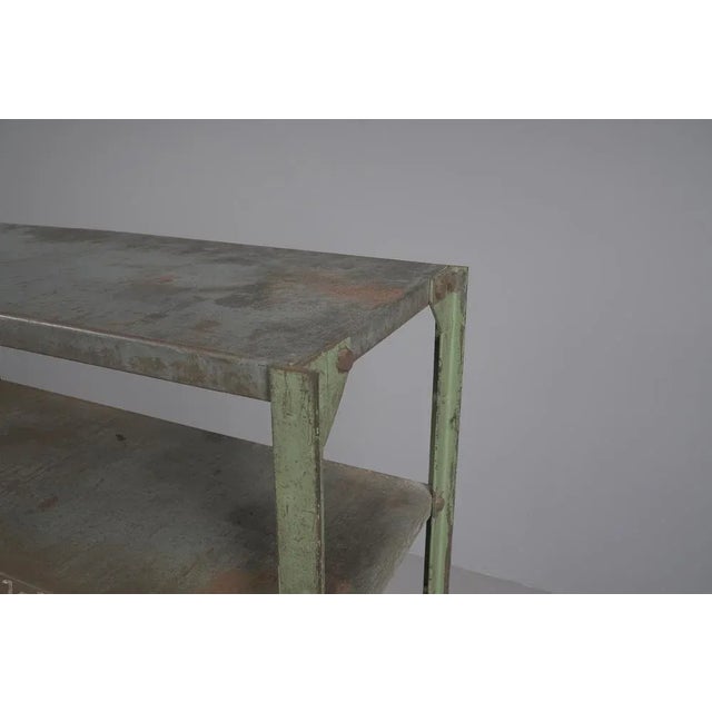 Green Industrial Art Deco Metal Shelf, 1950s For Sale - Image 8 of 13
