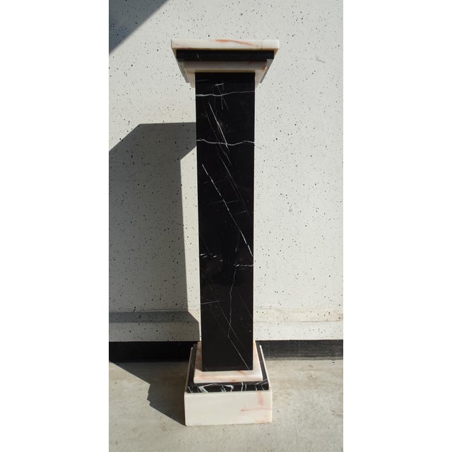 Art Deco Belgian Black Veined Marble and Carrara Marble Column Pied De Stal, 1930s For Sale - Image 11 of 12