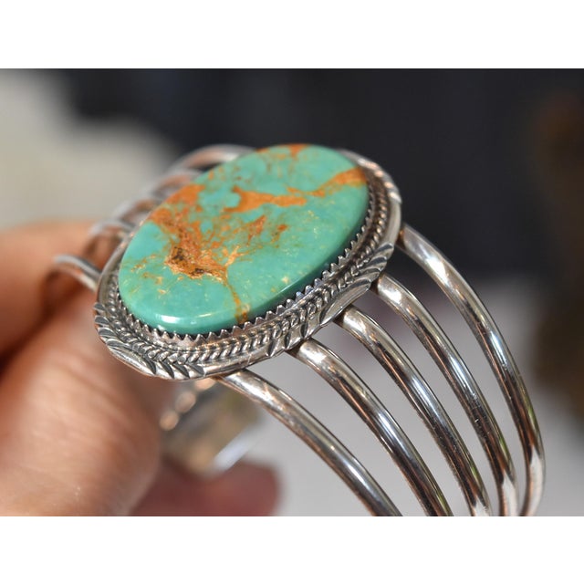 Vintage Native American Navajo Begay Sterling Silver Turquoise Cuff Bracelet For Sale - Image 10 of 18