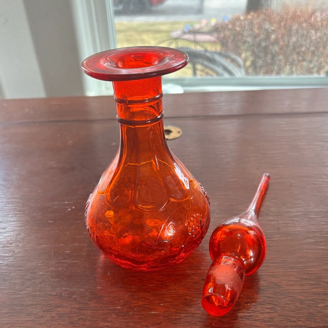 Rainbow Glass Handblown Decanter/Genie Bottle with Flame Stopper. The color is an amazing amberina with very bright...