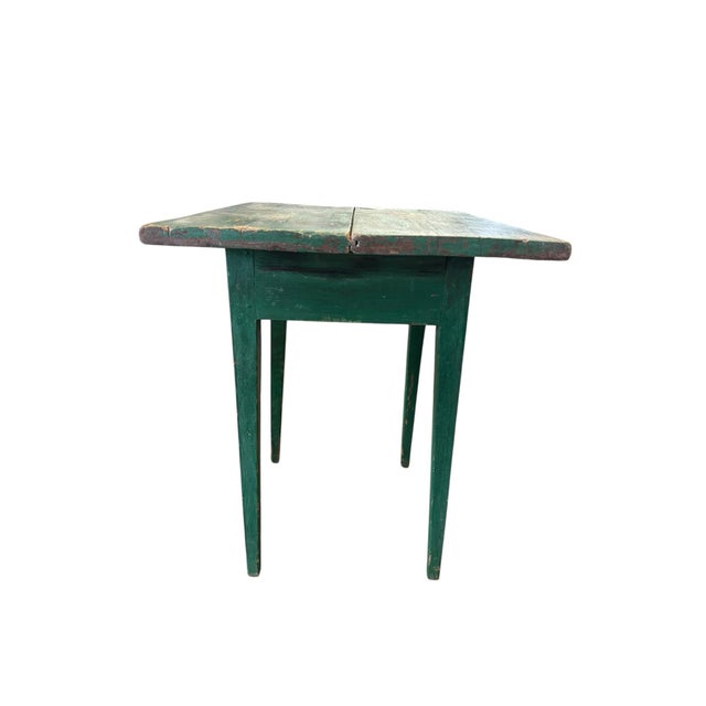19th Century Primitive Green Painted Farm Table For Sale - Image 4 of 12