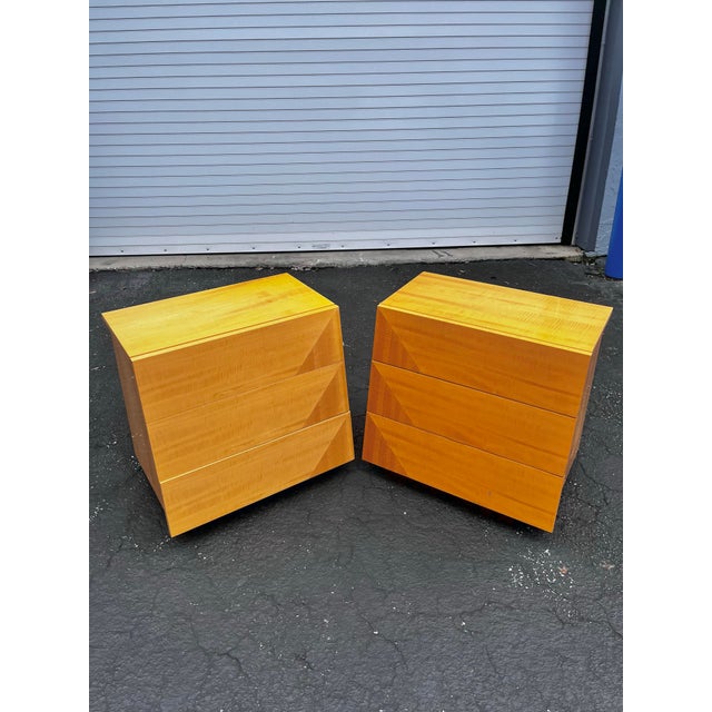 Mid-Century Modern Italian Mid Century Modern Pair of Nightstands With Oblique Tapered Façade | Giorgio Collection Italy For Sale - Image 3 of 12