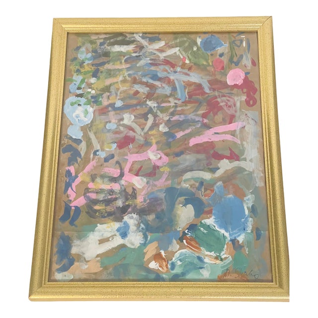 1970s Abstract Acrylic Painting Signed and Framed For Sale