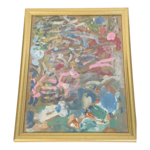 1970s Abstract Acrylic Painting Signed and Framed