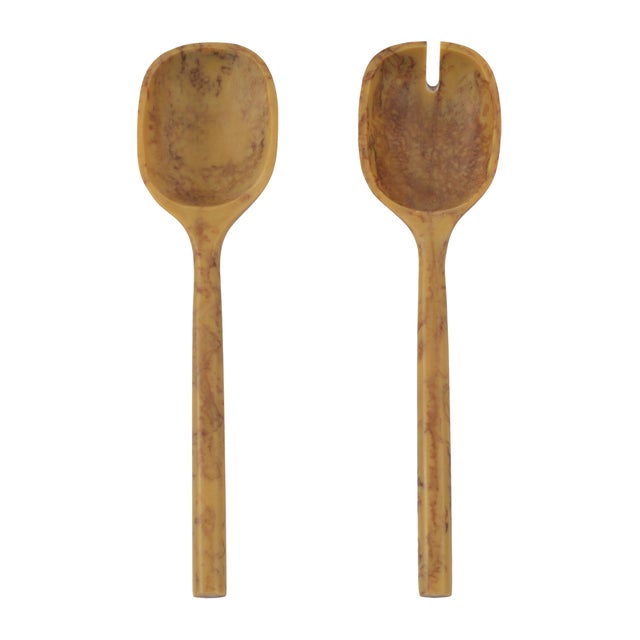 Boho Chic Mera Mustard Yellow Resin Serving Spoons - Set of 2 For Sale - Image 3 of 3