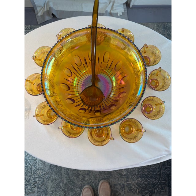 American 1970s Indiana Glass Iridescent Gold Punch Bowl - 14pcs For Sale - Image 3 of 12