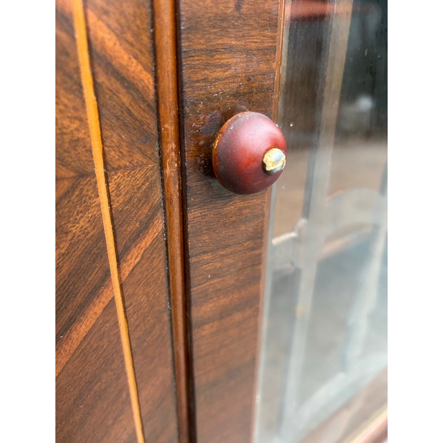 1930s 1930s Art Deco Waterfall Walnut China Cabinet Curio Display For Sale - Image 5 of 12