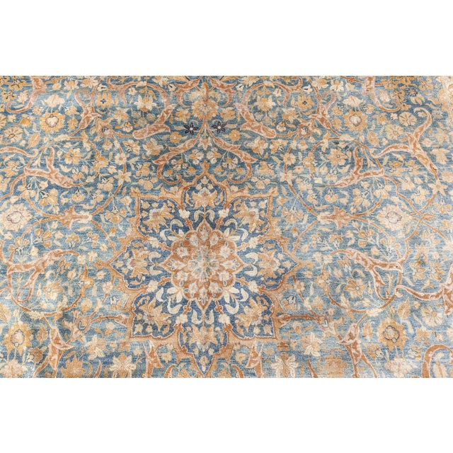 Authentic Persian Kirman Green Blue Brown Handmade Wool Rug For Sale - Image 4 of 10