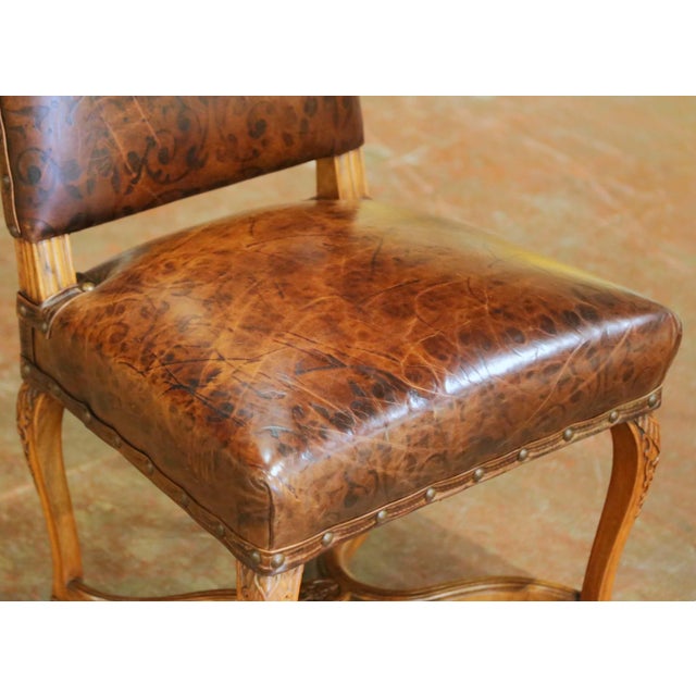 19th Century French Louis XV Walnut Desk Chair With Embossed Leather For Sale - Image 4 of 9