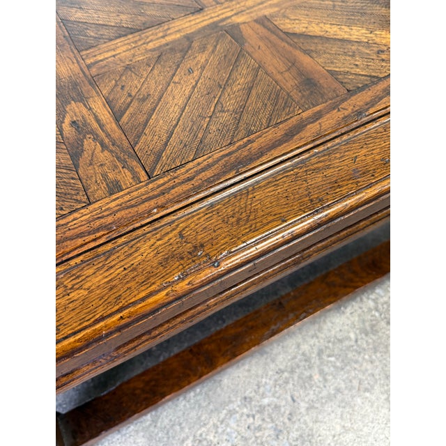Wood Late 20th Century Parquet Top Rustic Oak Jacobean Coffee Table For Sale - Image 7 of 10