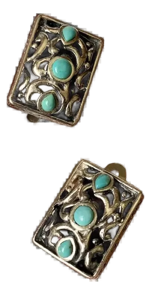 Late 20th Century Sterling and Turquoise Clip-On Earrings, A Pair