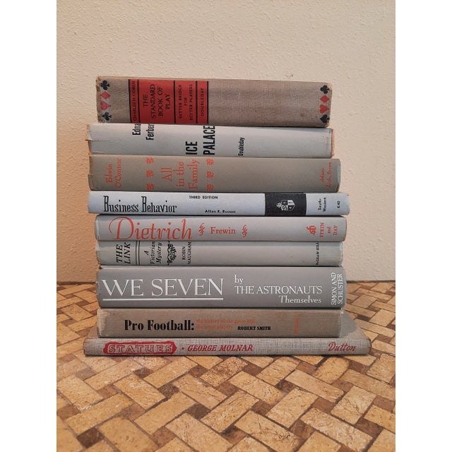 Mid 20th Century Vintage Library Hardback Book Stack Gray Red Collection For Sale - Image 5 of 5